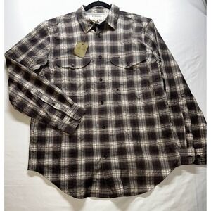 CC Filson Plaid Button Down Shirt Mens Large Brown Long Sleeve Vented Fishing